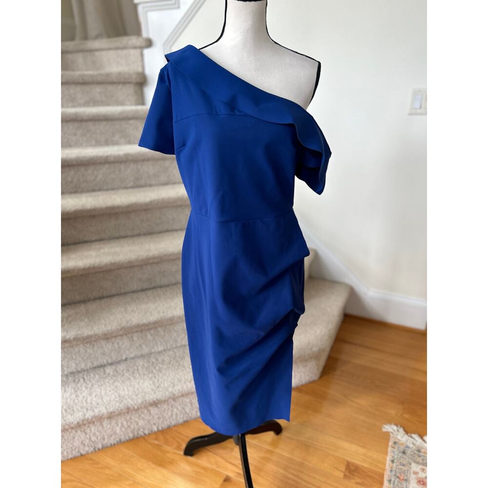 Chiara Boni Arabela Deep Navy Blue Off the Shoulder Sheath Cocktail Dress - Picture 2 of 10